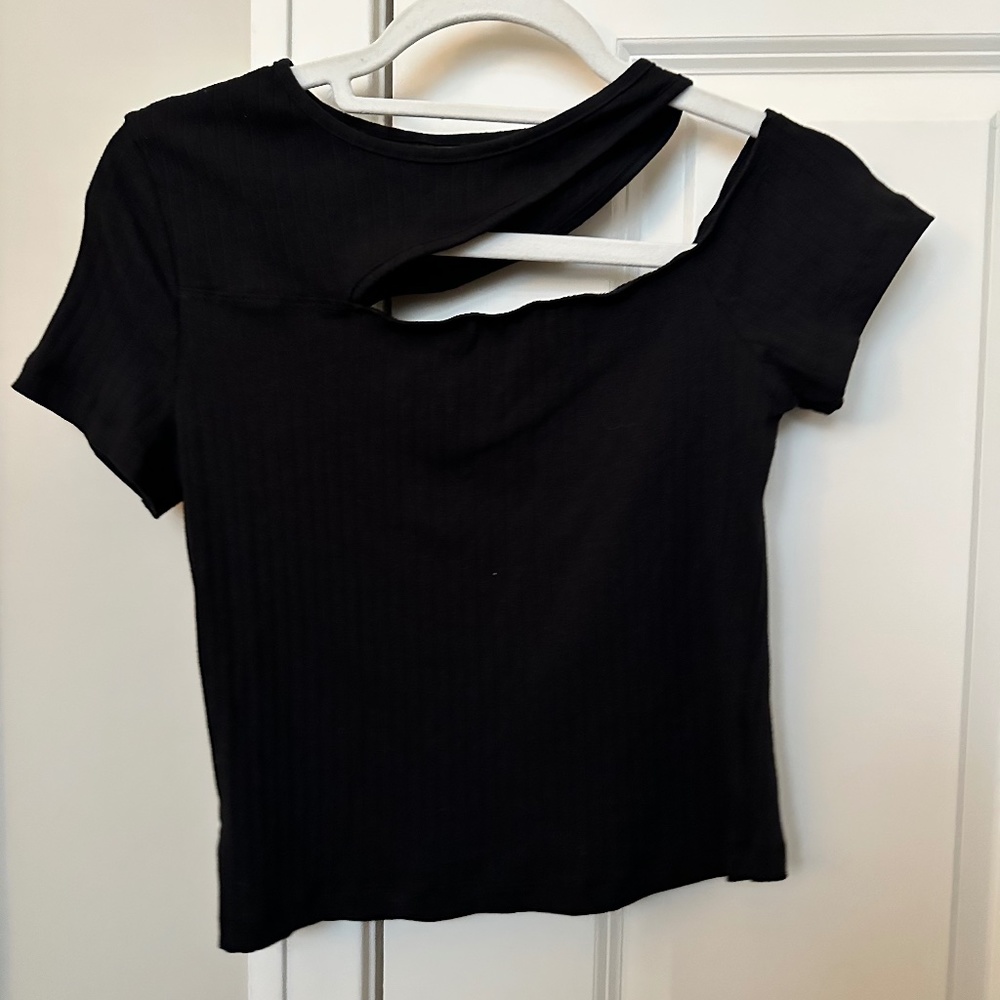 Black Chest/Shoulder Cutout Tee